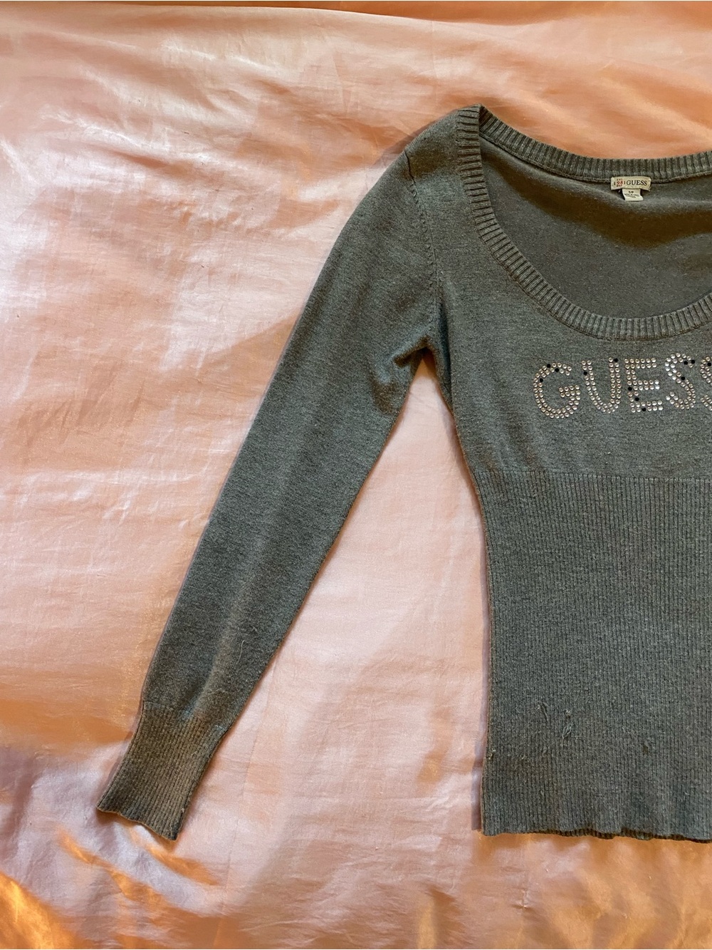 GUESS Grey Long Sleeve with Rhinestone Logo - Picture 3 of 5